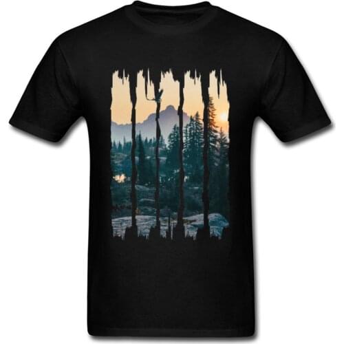 Chinese Style Natural Landscape Mountain Design T Shirt Stylish Fashion 3D Picture Tshirts For Men Round Collar Cotton T-shirts