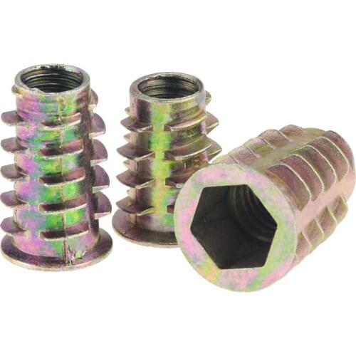 M4 M5 M6 M8 M10 Zinc Alloy Thread For Wood Insert Nut Flanged Hex Drive Head Furniture Nuts M4x10 M5x10 M6x10 M8x20 M10x25