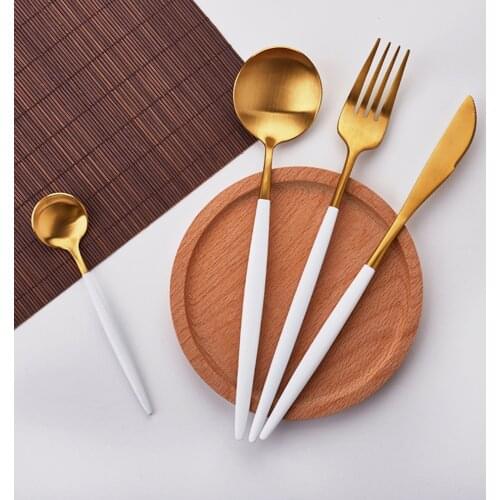 Hot Sale 4 Pcs/set White Gold european knife Dinnerware 304 Stainless Steel Western Cutlery Set Kitchen Food Tableware Dinner