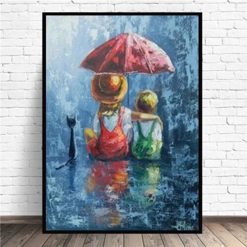 Graffiti Art Brother Sister whith Umbrella Picture Canvas Painting Oil Painting Morden Wall Poster Art in Livingroom Home Decor