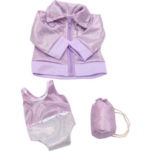 Doll Purple Swimsuit Set - Bikini + Coat + Backpack for 18'' American Doll Doll