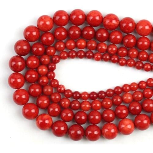 Red Coral Round Loose Beads Natural Stone Beads 15" 4/6/8/10mm For Jewelry Making DIY Charms Bracelet Accessories