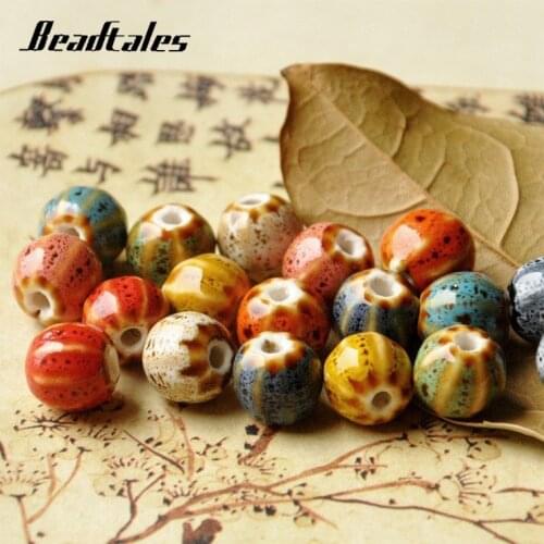 Beadtales 30pcs/lot 10 Colors Big Hole 2.5mm Round Ceramic Bead 12mm Loose Spacer Charm Beads for DIY Jewelry Making Findings