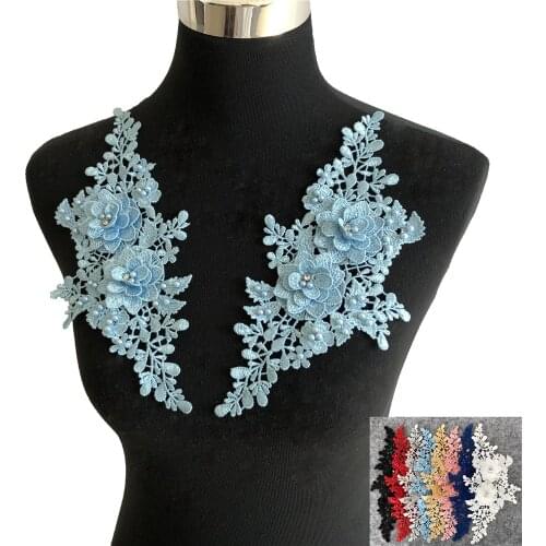 Flower Polyester Pair of Hollow ABS pearl 3D Rhinestone Lace Dress Gorgeous Embroidery Lace Process for Sewing Applications