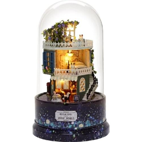 Creative DIY Dollhouse Dream House Miniature With Rotate Music Box Dust Cover LED Light Romantic Creative Gift