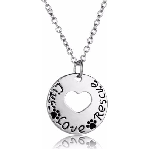 Fashion "Live Love Rescue" Pet Rescue Dog Paw Print Necklace Women Pendant Chain Necklace Special Gift Adopt Dog Lovers
