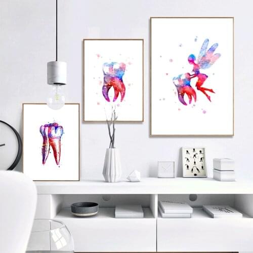 Set of 3 Tooth Watercolor Print Tooth Fairy Dental Art Dentist Poster Teeth Anatomy Stomatology Decor Clinic Wall Decor poster