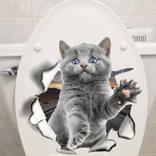 Toilet Stickers 3D Cat Vivid Wall Sticker 2021 Fashion Lovely Animal Pvc Waterproof Decal For Bathroom Toilet Kicthen Decorative