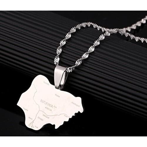 Stainless Steel Silver Color Nigeria Map Pendant Necklaces Country Nigerians Maps Chain Jewelry