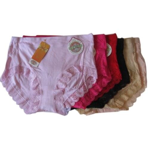 New womens sexy lace pink lingerie solid underwear plus size briefs hot pink 5pcs/lot