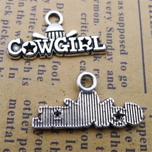 BULK 30 Cowgirl Letter Charms Zinc Alloy Antique Silver Plated Letters Pendant for DIY Jewelry Accessories 12*22MM 1G