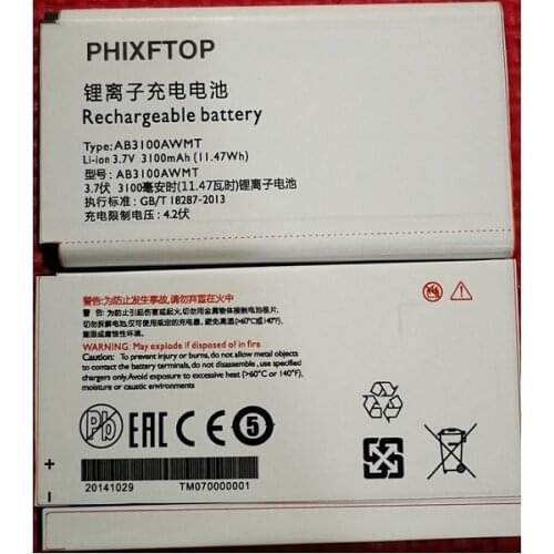 PHIXFTOP original 3100mAh battery For Xenium E180 E181 E560 cellphone AB3100AWMT for PHILIPS CTE181 CTE180 CTE560 Mobile phone