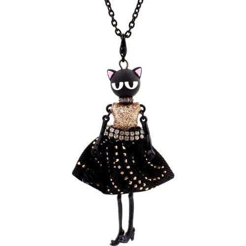 New Modern Design Doll Necklace Long Chain Pendant Rhinestone Necklaces Women Girl Crystal Bag Statement Jewelry Feather Fitting