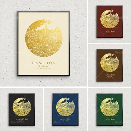 Hamilton map printing, gold and silver circular map, Hamilton wall art, Hamilton city posters, personalized gifts