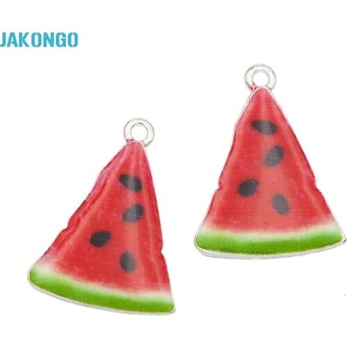 JAKONGO Silver Plated Enamel Watermelon Charms Pendants for Jewelry Making DIY Handmade Craft 21x28mm