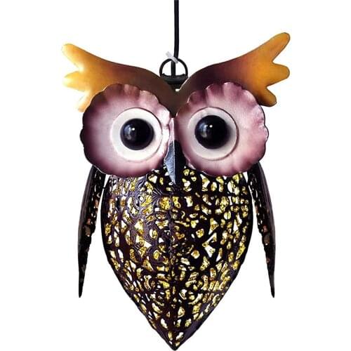 Hanging Owl Lamp Ornament Solar LED Simulation Metal Animal Statue Decor for Window Outdoor Garden JDH88