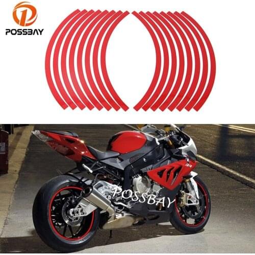 POSSBAY 10"-12" Universal Bicycle Motorcycle Car Reflective Wheel Rim Stripe Tape Stickers Red Decal For Motorbike Cafe Racer
