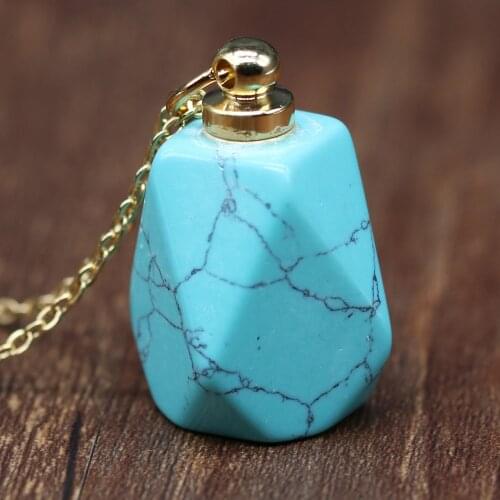 Natural Tiger Eye Stone Lapis Lazuli Faceted Perfume Bottle Pendant Necklaces for Women Essential Oil Bottles Necklace Jewelry