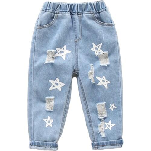 Baby Girl Ripped Jeans Star Pattern Jeans For Girls Hole Jeans Infantil Spring Autumn Baby Girl Clothes
