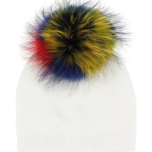 Unisex Cashmere Beanie Solid Color Real Fur Pompom Hat Soft Elastic Warm Autumn Winter Skull Cap For Women Men Wool Blend Hats