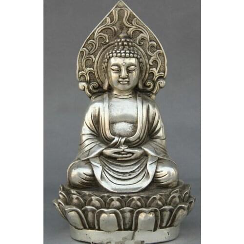 Tibet Tibetan Buddhism Silver Sakyamuni Shakyamuni Amitabha Buddha Seat Statue