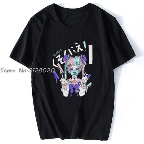 Harajuku Streetwear Ulzzang Personality Clothing Japan Casual Loose Anime Girls Dark T-shirt Summer Vintage Chic Fun Female Tops