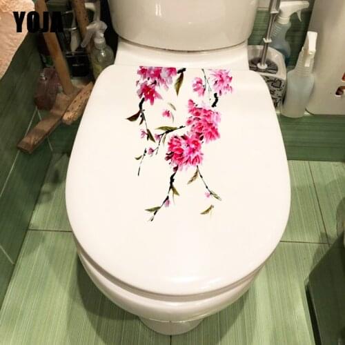 YOJA 16.9*24.3CM Cherry Blossom Ink Painting Fashion Home Room Wall Decor Toilet Seat Stickers T1-0452