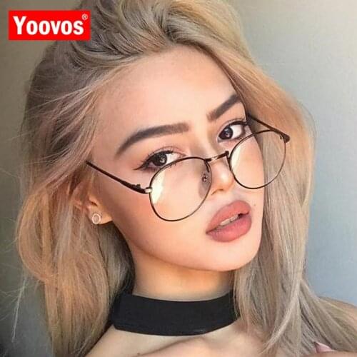 Yoovos Retro Glasses Frame Women Round Glasses Women Clear Lens Eyeglasses Frames Women/Men Metal Transparent Lentes De Mujer