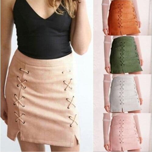 Womens Skirt Women Bandage Suede Fabric Sexy Pencil Skrits Package Hip High Waist Short Skirt Cinghie Da Donna