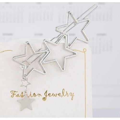 Korea Gold Silver Star Barrettes Jewelry Hair Accessories Hairpins for Women Lady Girls Headwear Hair Clips