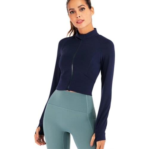 2019 NEW Sports Jacket Women Long Sleeve Thumbholes Gym Coat Lightweight Running Jacket Zipper Tight Fast-Dry Fitness Jacket