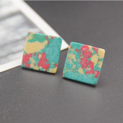 Fashion jewelry accessories geometric square synthetic stone studs earrings for women muiti colors