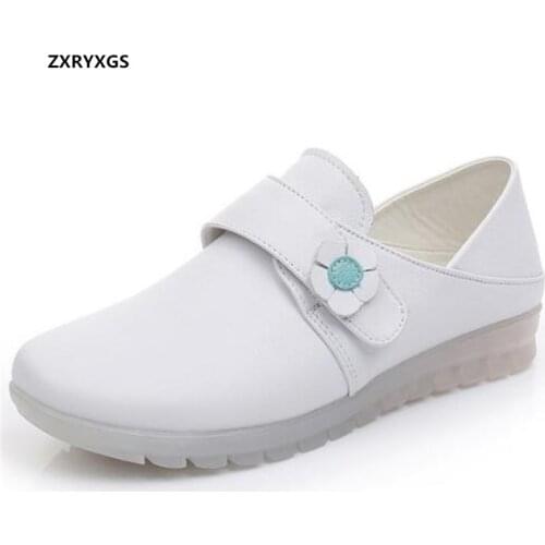 2021 New High Quality Cowhide White Shoes Doctors Nurse Flats Comfortable Non-slip Wear Fashion Casual Shoes Women Leather Shoes