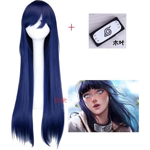 Anime BORUTO Cosplay Wig Hinata Hyuga Wig Women Blue Long Wig Headband Heat-resistant Fiber Hair + Free Wig Cap Man Accessories