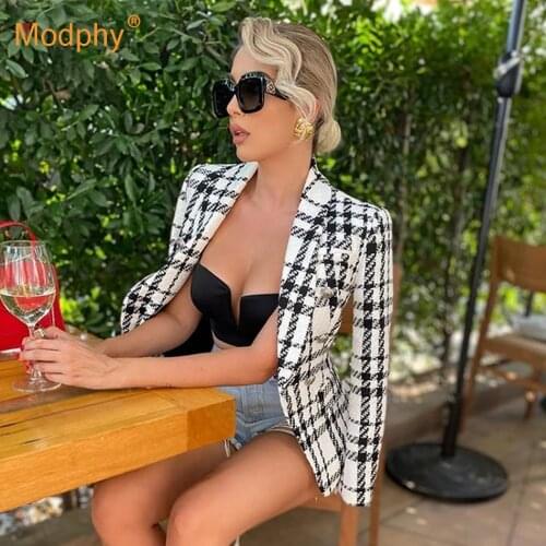 High-quality Autumn Winter Blazer Woolen Coat Women Fashion Elegant Double Breasted Plaid Thick Office Work Jacket Suit