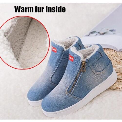 Winter boots women shoes 2021 new fashion denim side zipper platform winter canvas shoes woman warm plush women snow boots