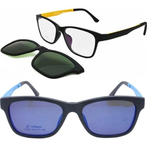 002 ULTEM rectangle shape optical eyeglasses frame with megnatic clip on removable polarized myopia sunglasses for unisex