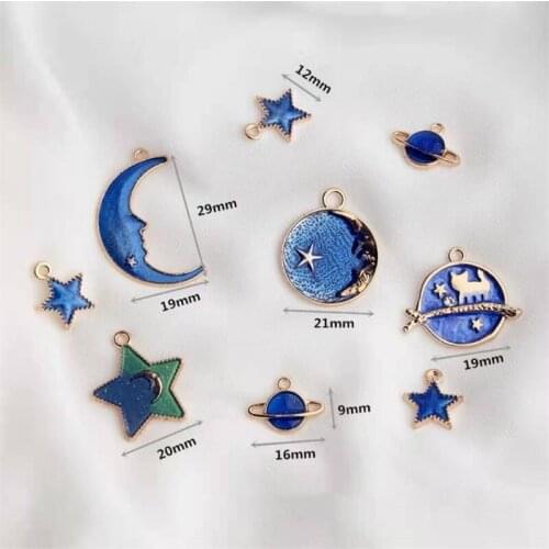 10PCS Blue Oil Drop Moon Enamel Planet Universe Star Pendant DIY Necklace Accessories Charms For Bracelet Jewelry Making