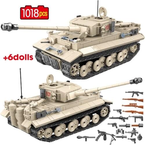 1068pcs City Police WW2 Military Tank Model Building Blocks Creator Technical Weapons Tracked Vehicle Bricks Toys For Boys Gifts
