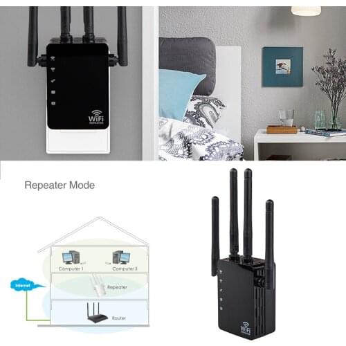 1200Mbps Wifi Repeater Dual Band AC Wireless 2.4G / 5G Wifi Repeater 4 High Antennas Bridge Signal Wifi Amplifier Wifi Repiter