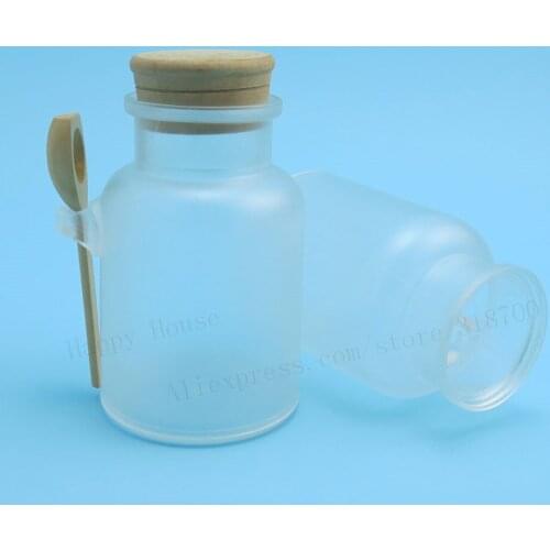 12 x 300g Bath salt bottle with cork jar with wooden spoon 300ml Powder plastic bottle Cosmetic Containers