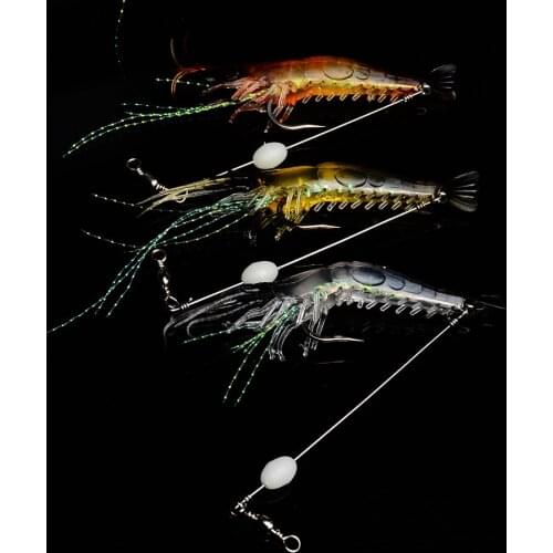 3pcs YUZI 9cm 6g Artificial Shrimp Fly Fishing Lures Soft lure Bait with Hook Luminous Glow Bead Silicon Fishing Tackles LE007
