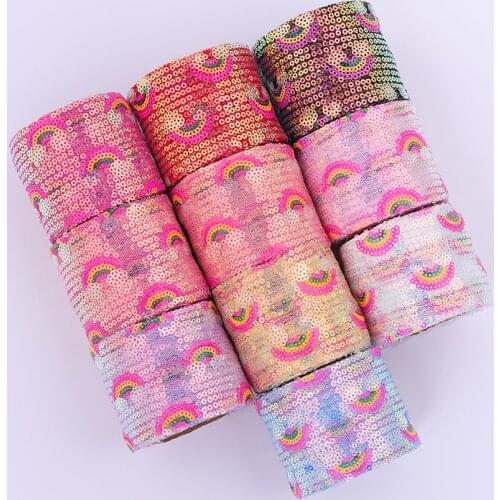 38mm Glitter Sequin Tulle Ribbon Paillette Embroidered Mesh Ripstop Ribbon DIY Handmade Craft Tutu Bowknot Fabric Acces 1meter