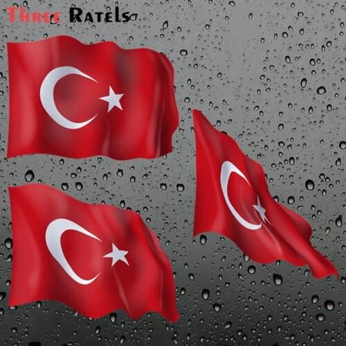 Three Ratels F50 Waving 3D Turkey National Flag Car Sticker Vehicle Window Mirror Bumper Decal Decor Waterproof