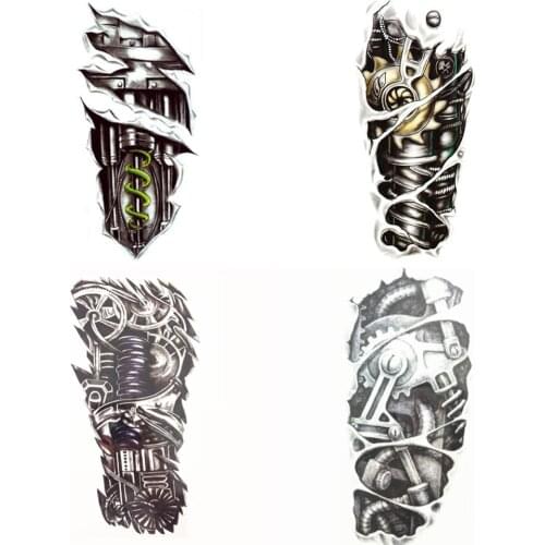4 pcs/set 21X15cm Multi-style Hardcore Music Band Tattoo Machine Robot Arm Cool Temporary Tattoo Combo for Cool Tough Guy #012