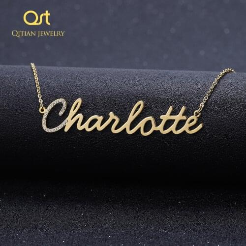 925Qitian customize Iced Out First Name in crystal name Necklace For women Hip Hop Necklaces Jewelry Gift Drop Shipping