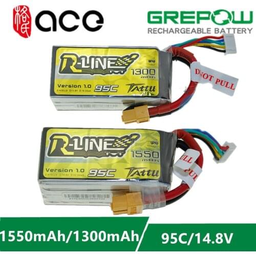 Ace Tattu R-Line 1.0 LiPo Rechargeable Battery 1050 1300 1550mAh 95C 14.8V 22.2V 4s1p 6s1p for RC FPV Racing Drone Quadcopter