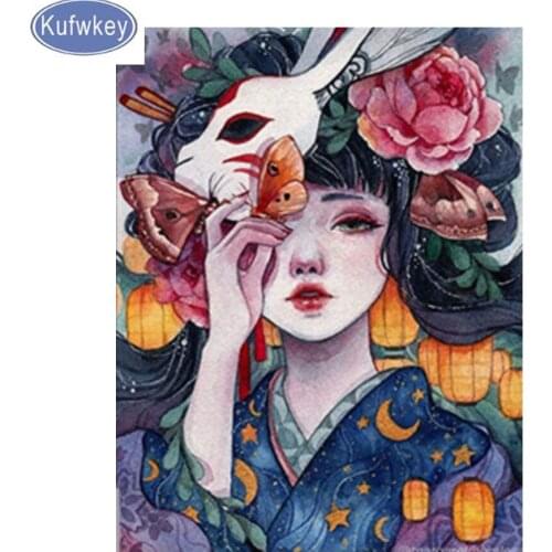 Kufwkey 5d diamond embroidery Flower Girl,large diy diamond painting full drill Cross Stitch,square Rhinestone,mosaic,sticker