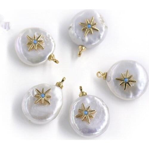 White coin freshwater pearl coin unique zircon pendant for DIY jewelry making loose beads FPPJ wholesale nature