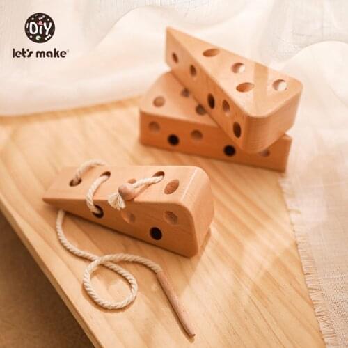 Lets Make 0-6 Years old Baby Toy Wooden Cheese Threading Game Montessori Childrens Educational Toys Interactive Game Kids Gift